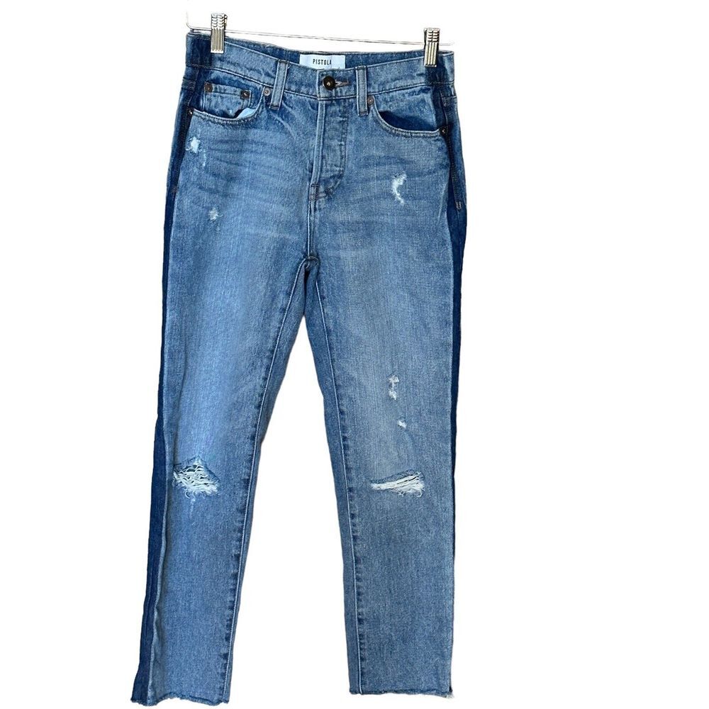 Pistola Jeans Women's 26x26 Blue Presley Relaxed Distress Denim High Rise Ankle